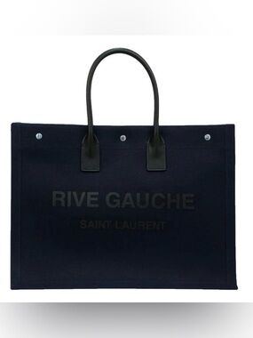 SAINT LAURENT Rive Gauche large leather and canvas tote bag